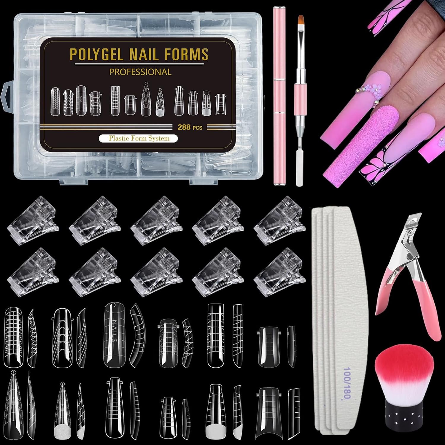 288 dubbele nagelformulierenset, dubbele vorm nagelkunstset, 12 nagelverlengingsformulieren, gelnagelformulieren, geschikt voor beginners en manicures