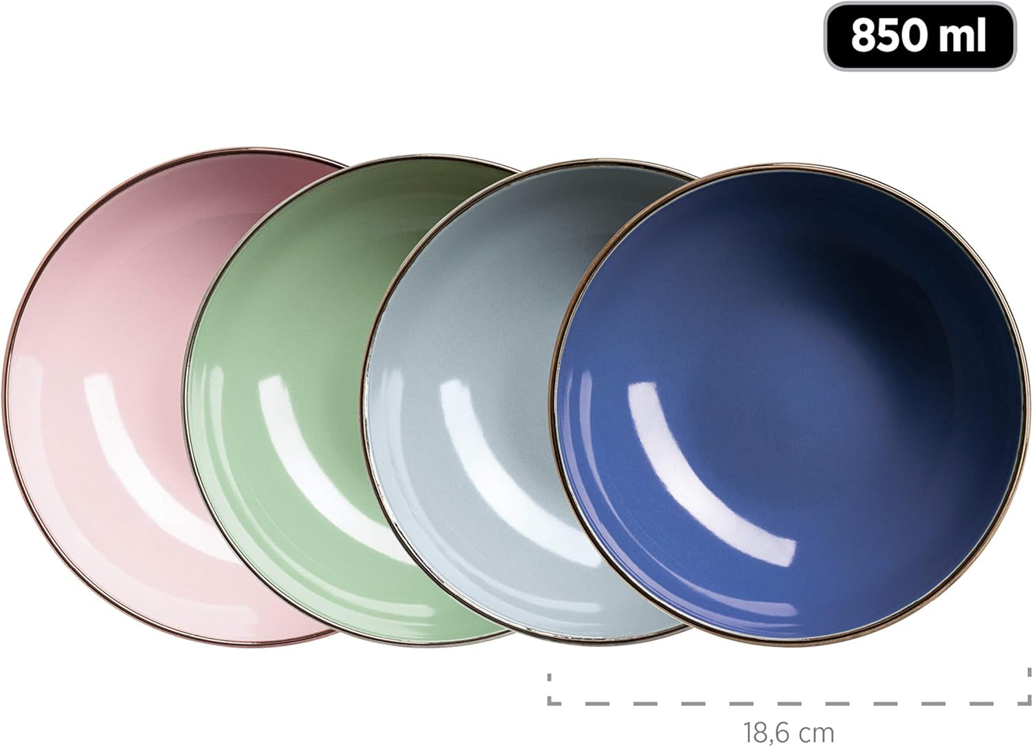 MÄSER 931870 Metalen frame, Moderne serviesset voor 4 personen met messingkleurig frame, 16-delige combinatieset met coupevormen zonder frame, Veelkleurig, Steengoed, Pastel'n'Blue