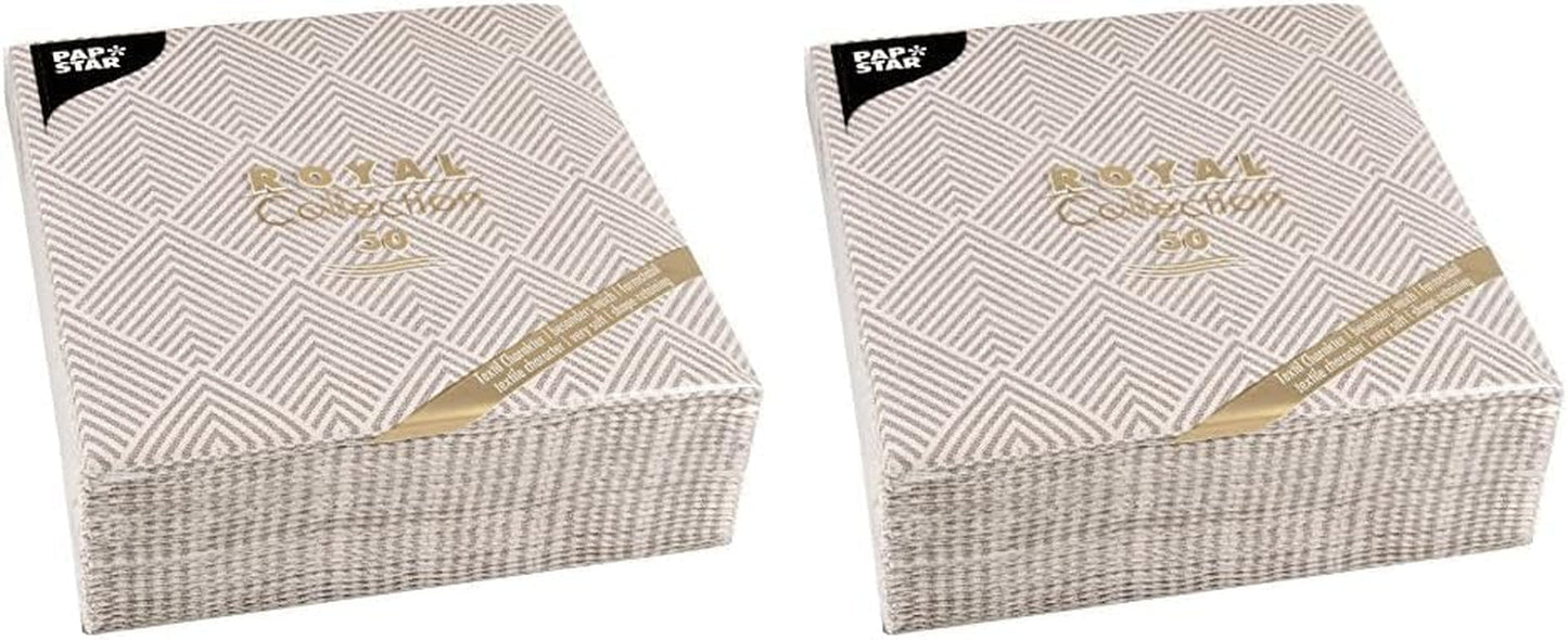 Papstar, 50 servetten "ROYAL Collection" 1/4-vouw 40 cm x 40 cm "Elegance" bruin, #86498 (pak van 2)