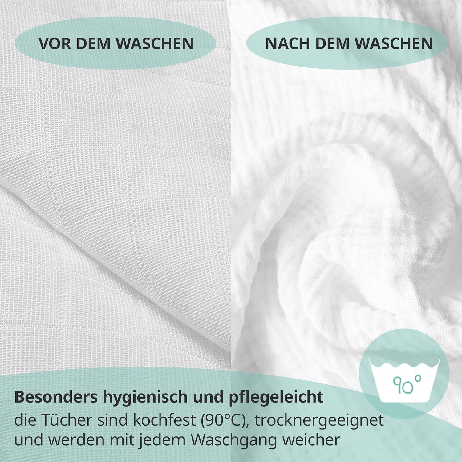 MAKIAN Mousseline Vierkantjes, 10 Stuks, 80x80cm, Oeko-TEX® Standaard 100 Gecertificeerd, 10 Premium Spuugdoekjes - Dubbel Geweven Stoffen Vierkantjes / Mousseline Vierkantjes, Kookbestendig - Wit