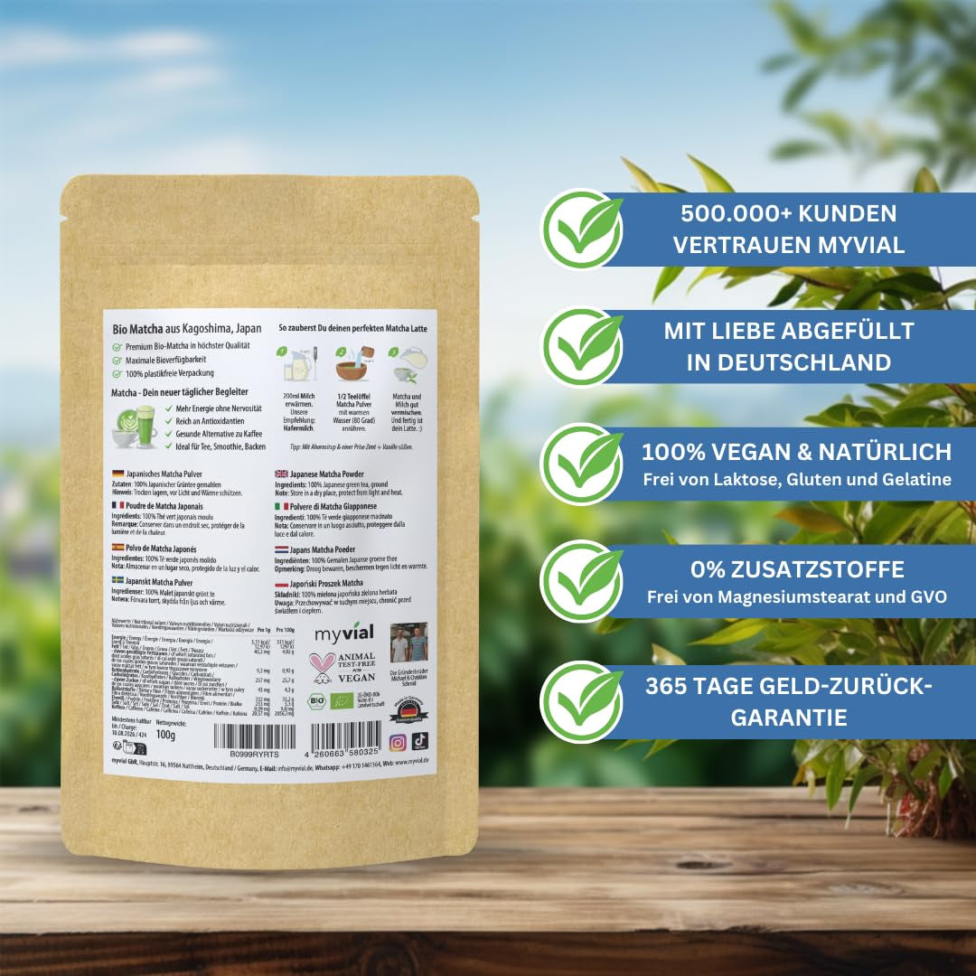 Biologisch Matcha Thee Premium Poeder 100g Hoogste Kwaliteit Groene Thee uit Japan Kagoshima - Perfect voor Smoothie Matcha Latte Japanse Groene Thee Veganistisch Geen Additieven Plastic Gratis Verpakking