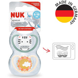 NUK Space Babyfopspeen 6-18 maanden, extra grote openingen voor gevoelige huid, BPA-vrije siliconen, zebrapatroon, 2 stuks
