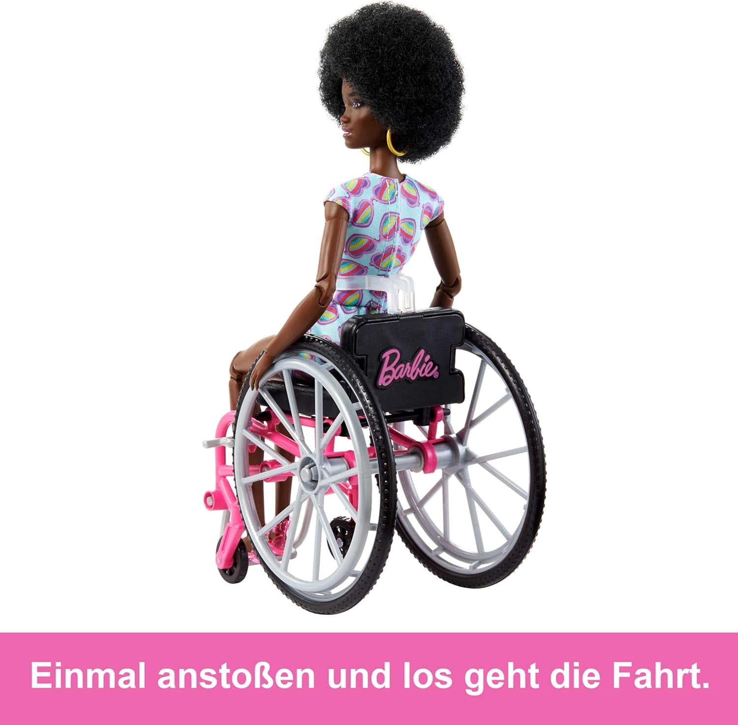 Barbie Fashionistas Zwart Haar Kleurrijke Jumpsuit Rolstoelhelling Rolstoelpop Inbegrepen Kindercadeau Speelgoed Leeftijd 3+ HJT14