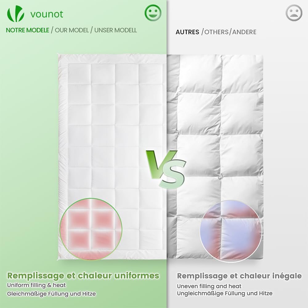 VOUNOT dekbed 155X200Cm, 4 seizoenen winterdekbedset van 2 500GSM, bestaande uit 2 aan elkaar geknoopte dekbedden Aanpasbaar dekbed voor zomer en winter, Oeko-Tex Standaard dekbedden en dekbedden Naty Shop