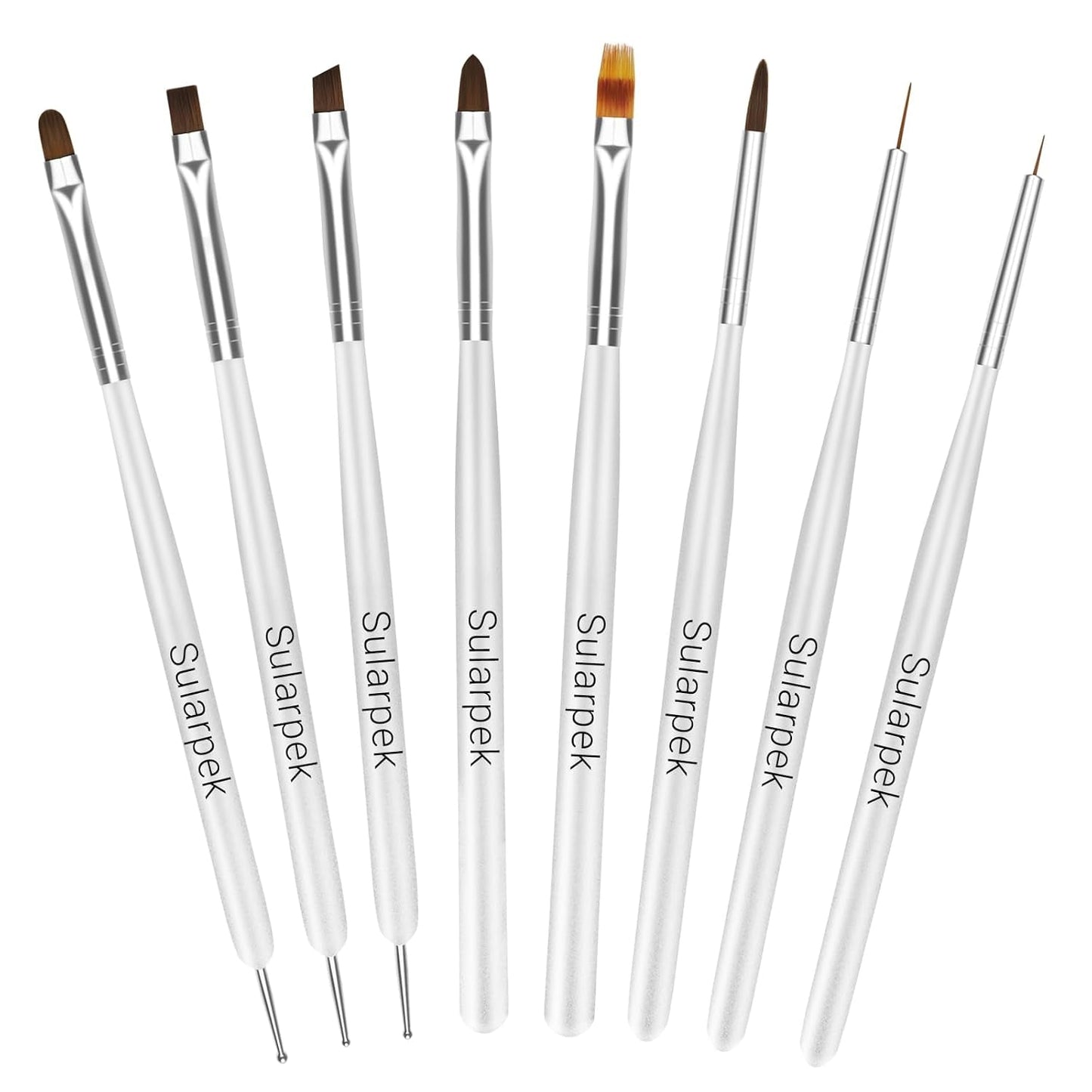 Sullarpek 8 Stück Nagel Pinsel Set, Pinsel voor Gelnägel, Nageldesign Pinsel, Nail Art Dotting Tools, Nailart Pinsel voor Gel Acryl Nägel Nailart