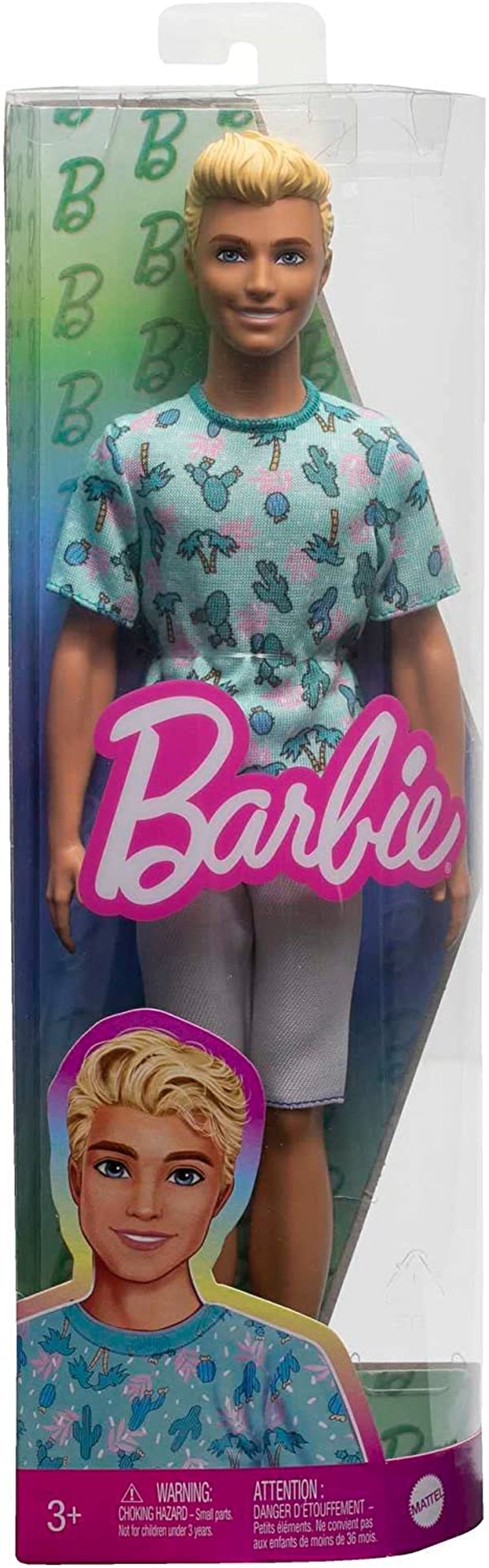 Barbie Ken Fashionistas-pop - T-shirt met cactus- en palmprint, witte shorts en sneakers, perfect voor avonturen met vrienden en wandelingen door de stad, voor kinderen vanaf 3 jaar, HJT10 Naty Shop-poppen