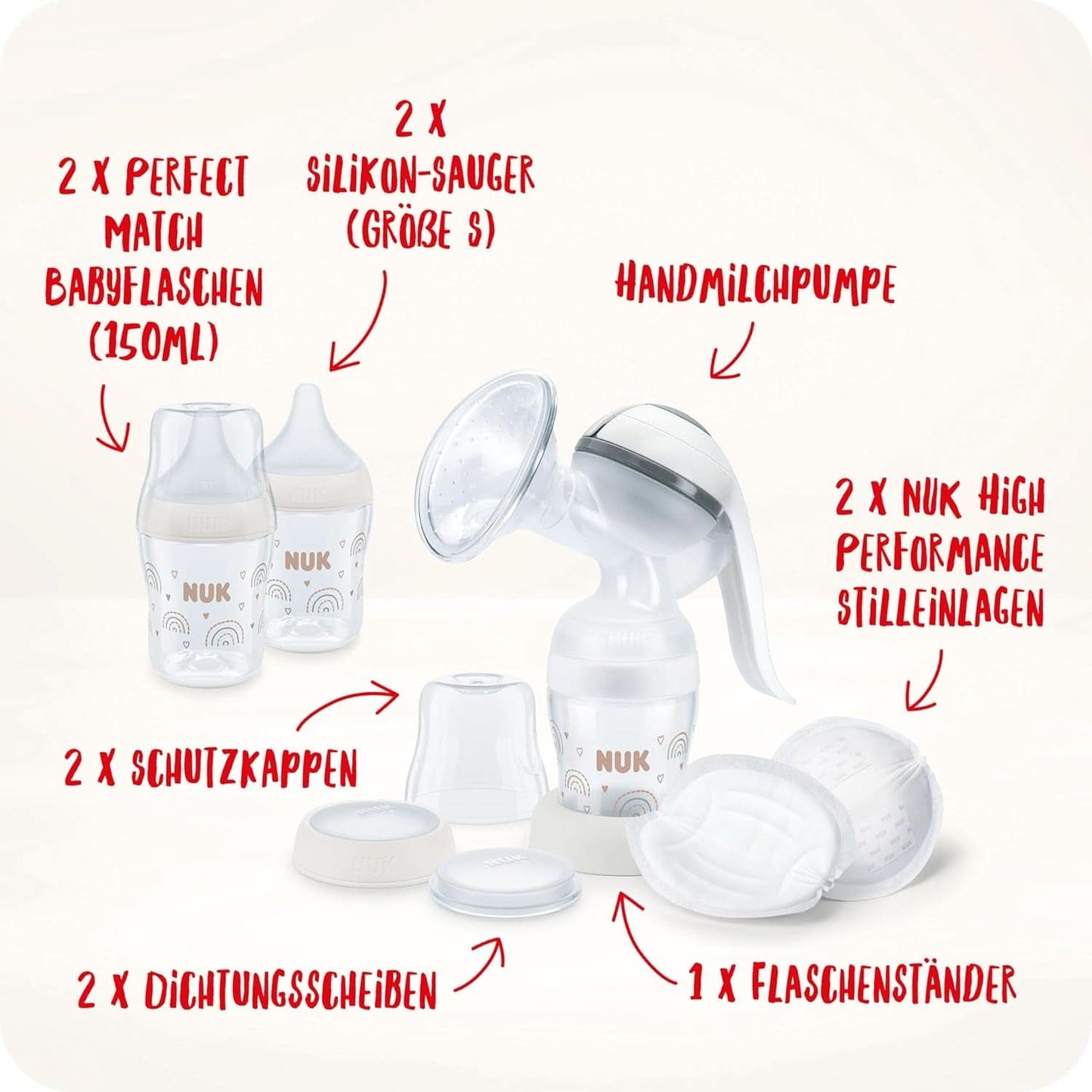 NUK handmatige borstkolfset, zacht siliconenkussen, 2 perfect op elkaar afgestemde flessen, 150 ml Accessoires Voeding en borstvoeding Bebe Naty Shop