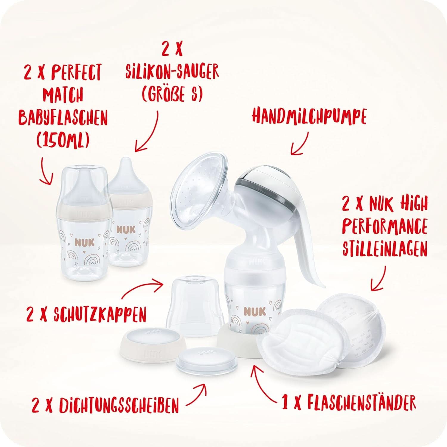 NUK handmatige borstkolfset, zacht siliconenkussen, 2 perfect op elkaar afgestemde flessen, 150 ml Accessoires Voeding en borstvoeding Bebe Naty Shop