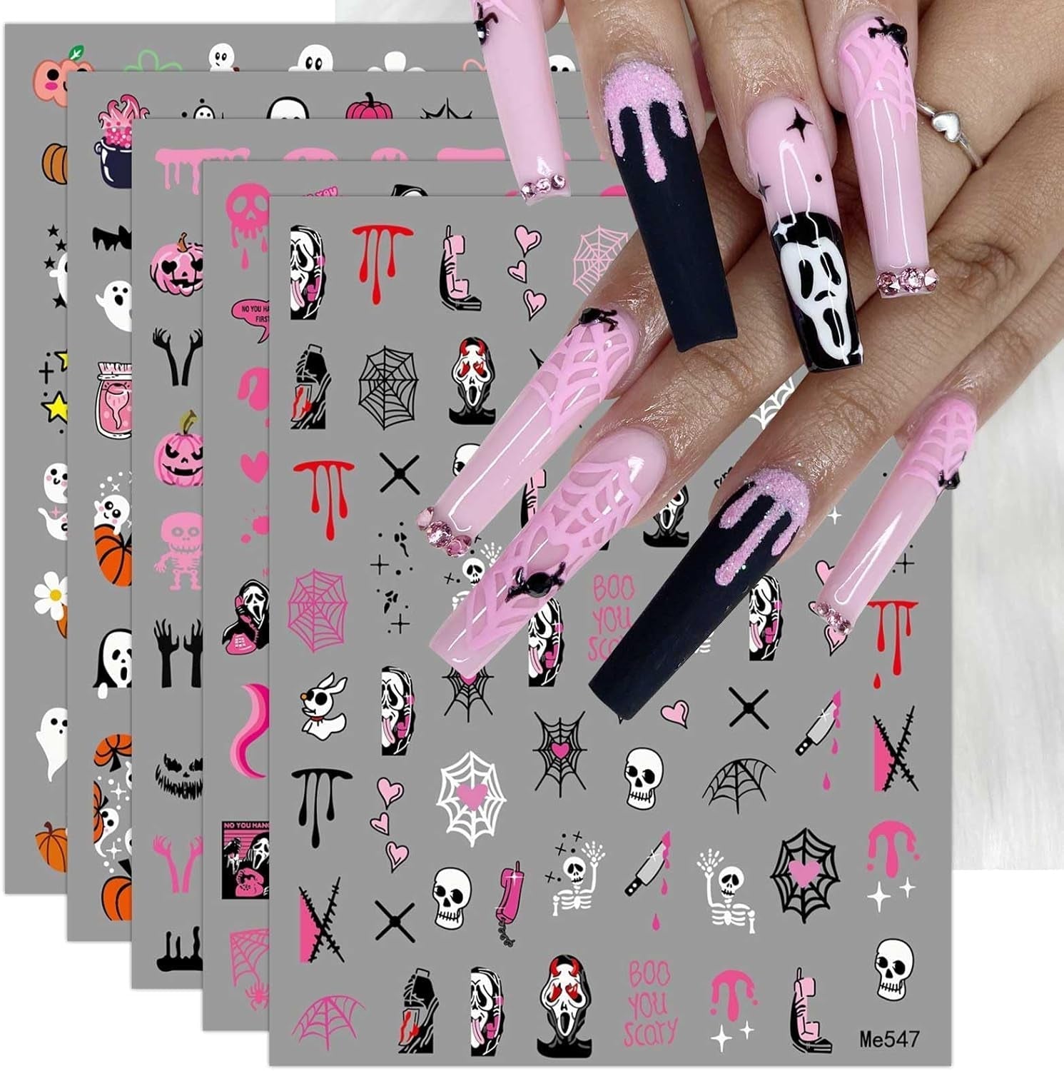 JMEOWIO Nagelsticker Halloween 9 Blatt Nail Art Sticker Selbstklebend Nagelaufkleber Decoratie Nageldesign Zubehör