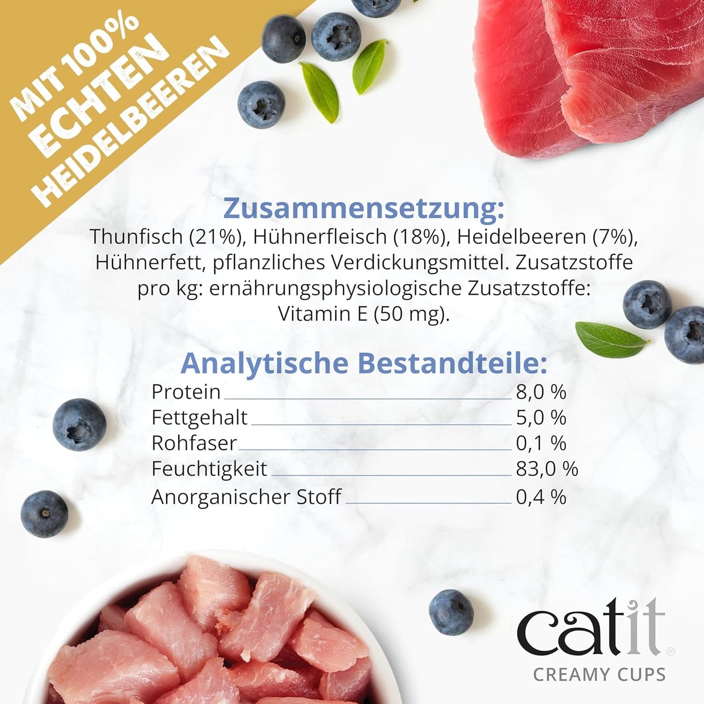 Catit Romige Cups, Tonijn en Kip met Bosbessen, 4x25g