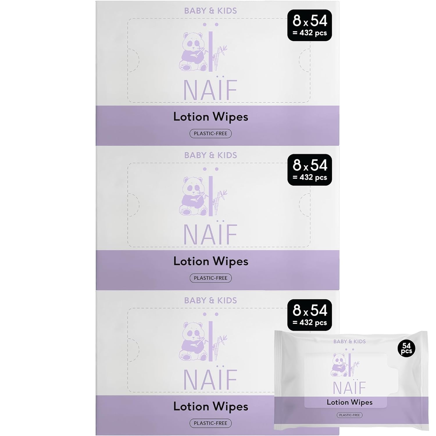 Naïf - Vochtige doekjes met plasticvrije lotion - 1296 stuks (24 pakjes van 54 doekjes) - voor baby's en kinderen - Babybillen, lichaam en gezicht - met Aloë Vera en Bamboe - 0% Geur en Alcohol