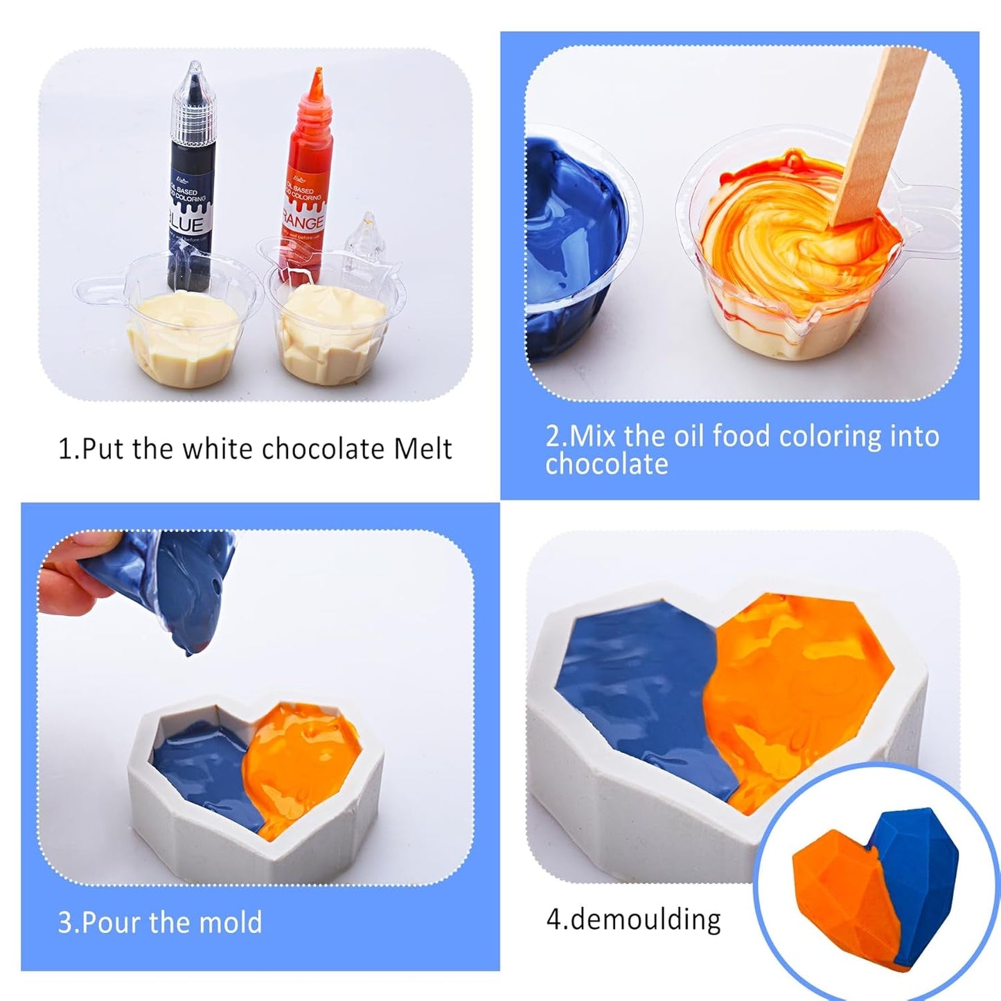 Vetoplosbare kleurstof - op olie gebaseerde kleurstof in regenboogkleuren voor chocolade, snoep, cake, bakken - geconcentreerde kleurstof voor het versieren van taarten, botercrème, fondant - elk 12 g