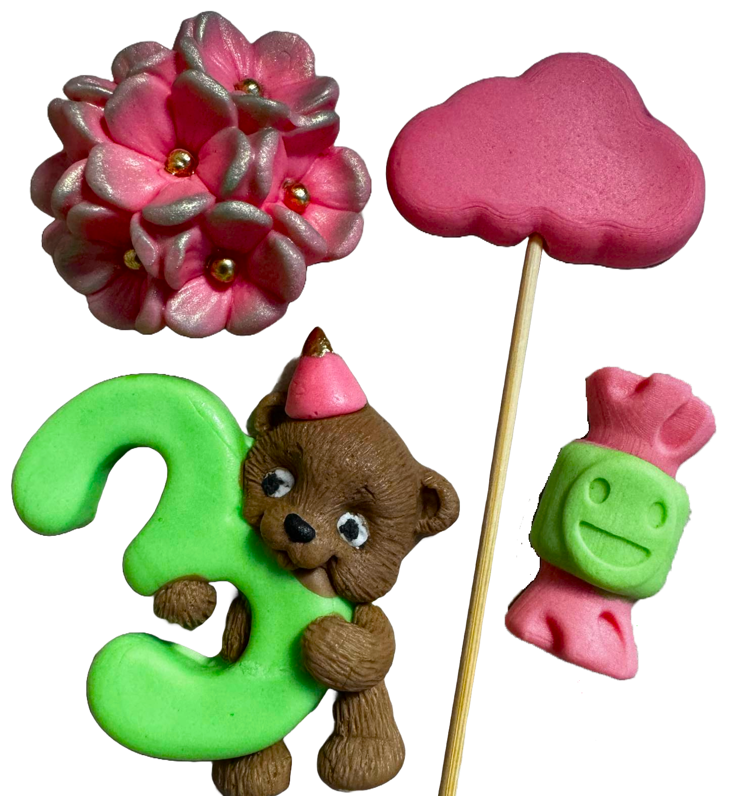 Set van 4 eetbare suikerdecoraties, 3 JAAR Suikerpastadecoraties Naty Shop