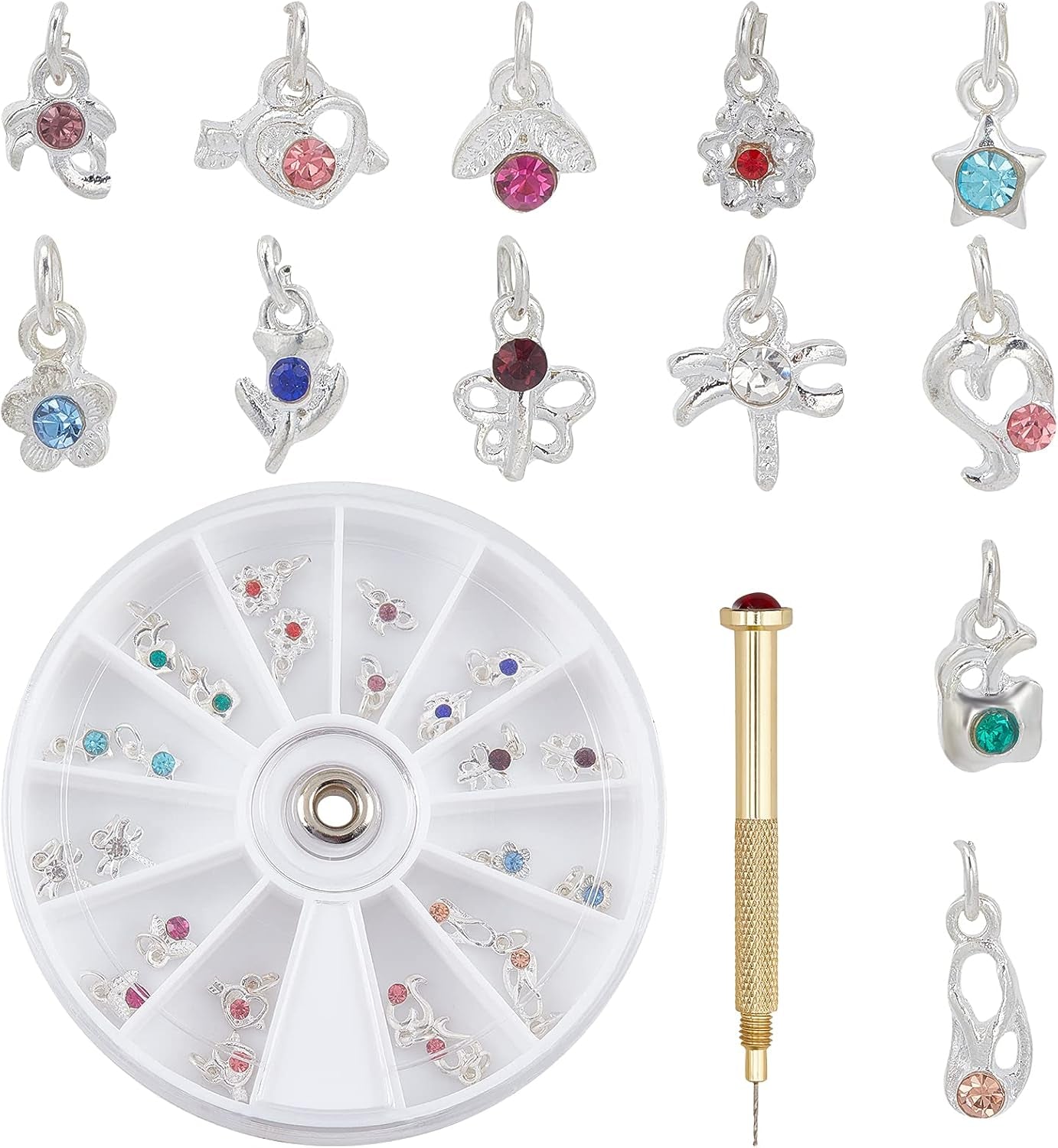 OLYCRAFT 24 stuks Nagelschmuck Ringe Dangle Nail Art Zubehör Mit Nagelpiercing Tool Nagelbohrer Manuelle Bohrer Aus Legierung Für Tips, Acryl, Gele en Decoratie