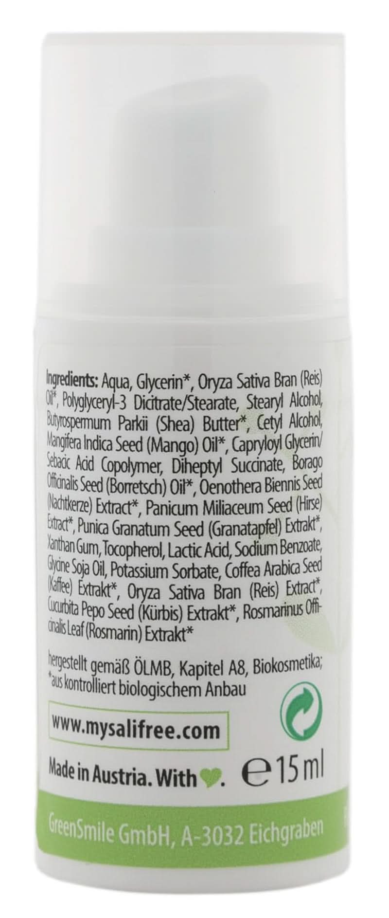 Mysalifree BIO EYE BALM, intensieve anti-rimpel oogcrème voor de gevoelige huid, met granaatappel en oker, 15 ml Cosmetica en Schoonheid Naty Shop