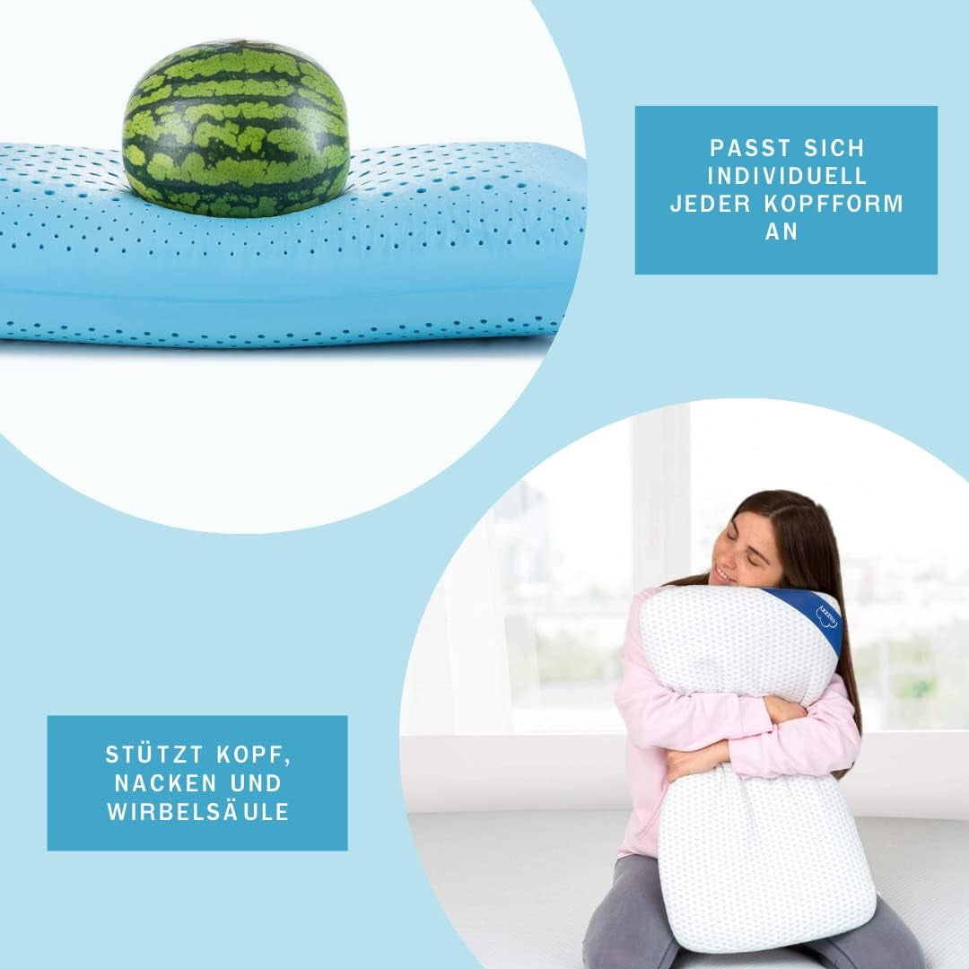 Genius Eazzzy schuimkussen 40X80 Cm hoogte 10Cm - Neksteunkussen met 2 hardheidsgraden + verkoelend gelschuim - Slaapkussen voor zij-, rug- en buikslapers tegen nekpijn, polyester Naty Shop standaard kussens