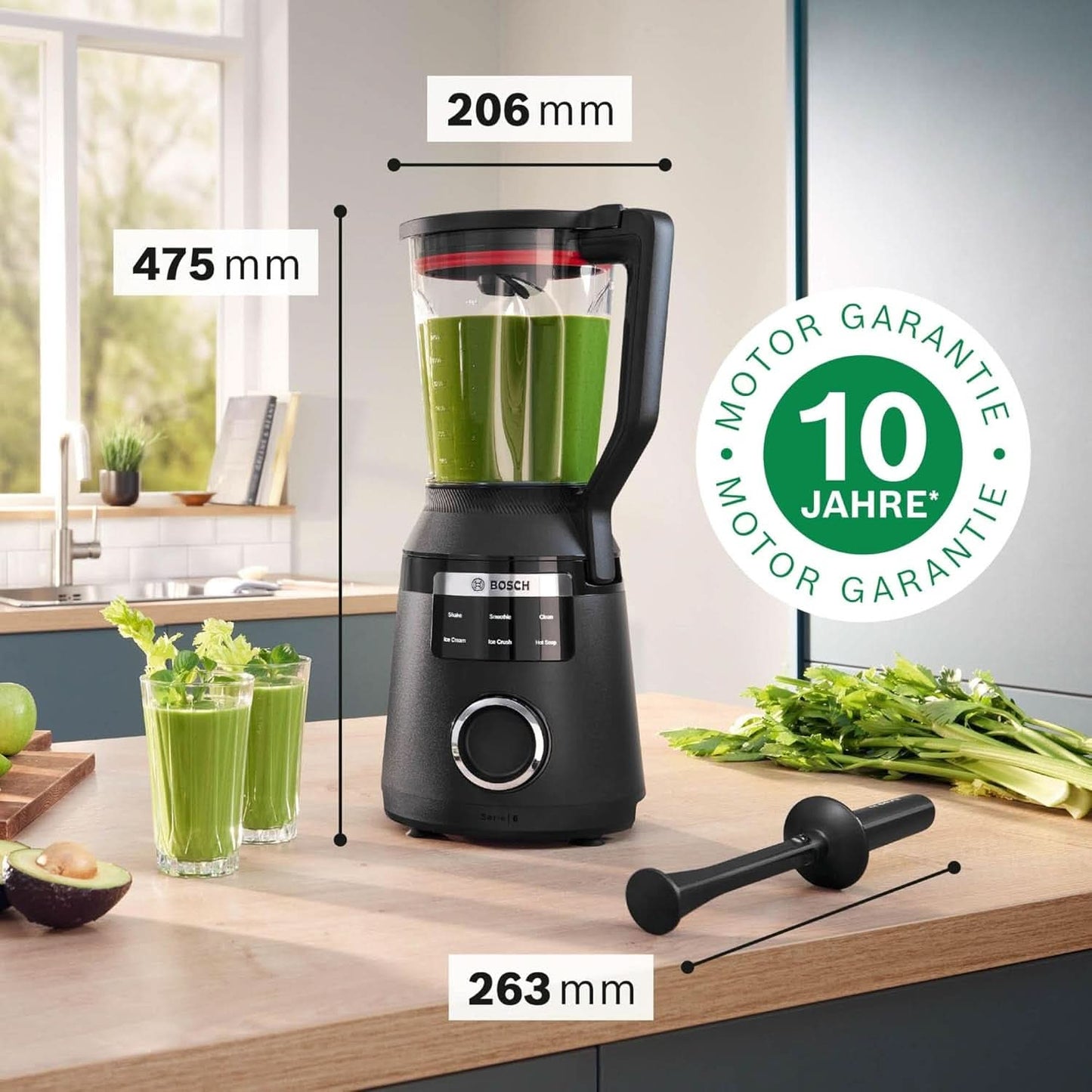 Highspeed-Standmixer Vitapower Serie 6 MMBD665B1, 45.000 U/Min, 6 Programma's Inkl Heiße Suppe & Reinigung, 2 L Mixbehälter, Stopfer, Spülmaschinenfeste Teile, Made in Europe, 1800W, Schwarz Kitchen Naty Shop
