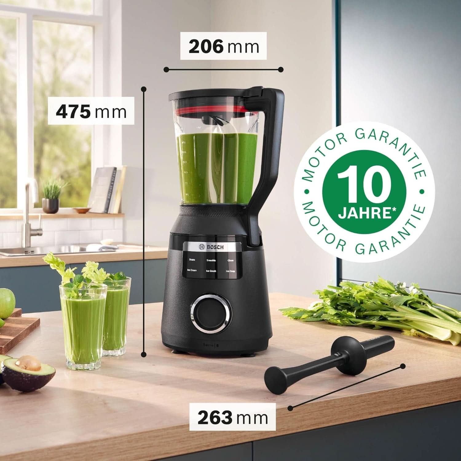 Highspeed-Standmixer Vitapower Serie 6 MMBD665B1, 45.000 U/Min, 6 Programma's Inkl Heiße Suppe & Reinigung, 2 L Mixbehälter, Stopfer, Spülmaschinenfeste Teile, Made in Europe, 1800W, Schwarz Kitchen Naty Shop