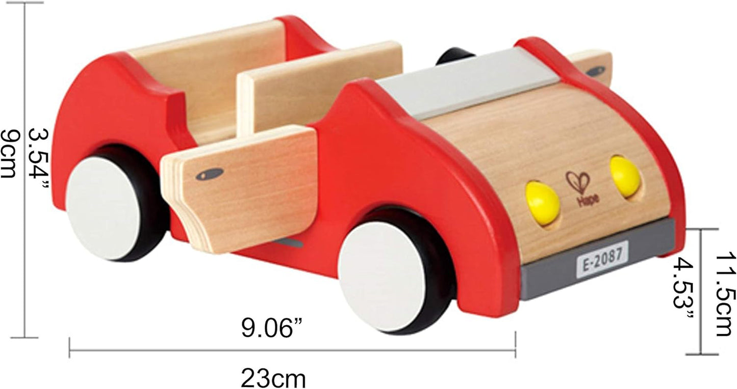 E3405 - Poppenhuis, poppenhuis met accessoires, houten en E3475 - Poppenhuisaccessoires, gezinsauto