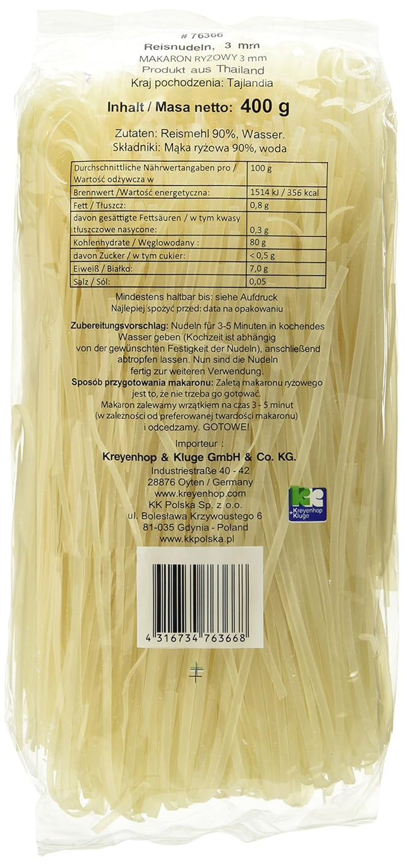 Rijstnoedels - Thaise, 3 mm brede rijstlintnoedels, gemaakt van rijstmeel - 17 x 400 g