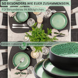 SÄNGER Greenwich | Serviesset van steengoed, 18-delig, bordenset voor 6 personen, serviesset (6 dinerborden, 6 dessertborden, 6 kommen), groen, krasbestendig, serviesgoed | DE WAARDE-COLLECTIE