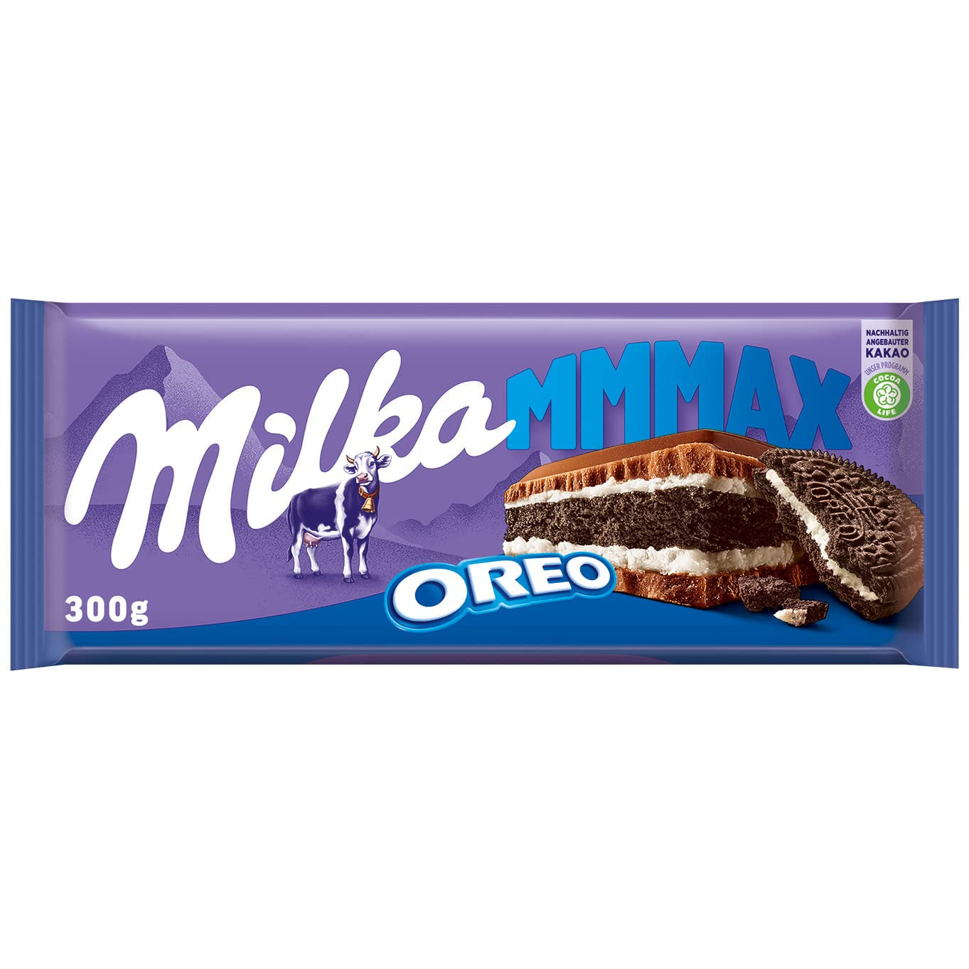 Milka Mmmax Oreo – Alpenmelkchocolade met knapperige Oreo-koekjes en melkroom – 300g