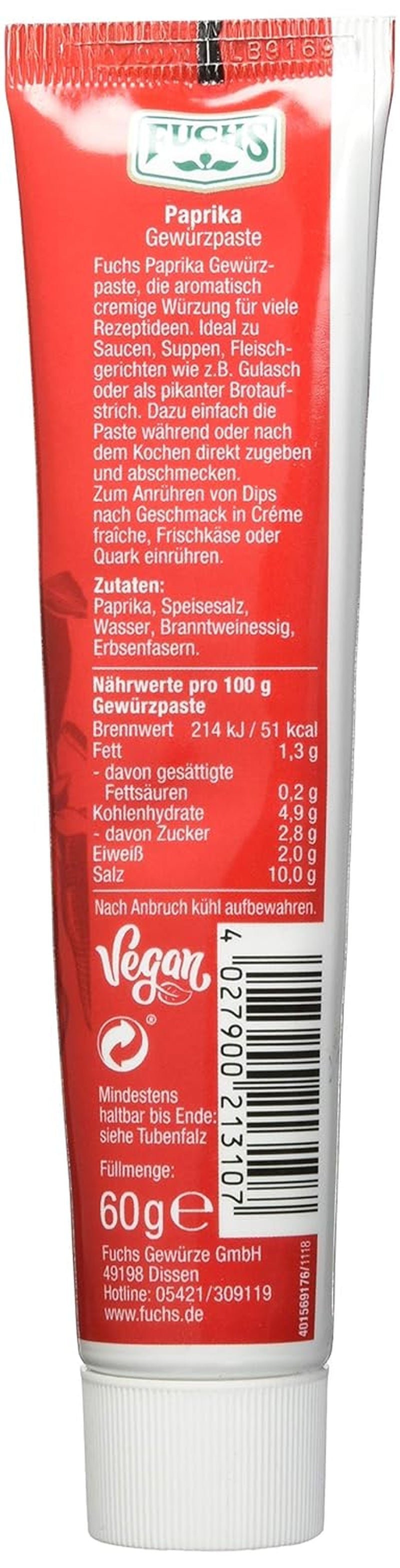 Fuchs Gewürze – Paprika Gewürzpaste, vollmundig piquantes Aroma, Paste zum Würzen von Soßen, Fleisch-Gerichten of Suppen jeglicher Länder-Küchen, 60 g