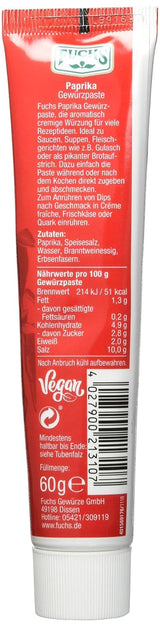 Fuchs Gewürze – Paprika Gewürzpaste, vollmundig piquantes Aroma, Paste zum Würzen von Soßen, Fleisch-Gerichten of Suppen jeglicher Länder-Küchen, 60 g