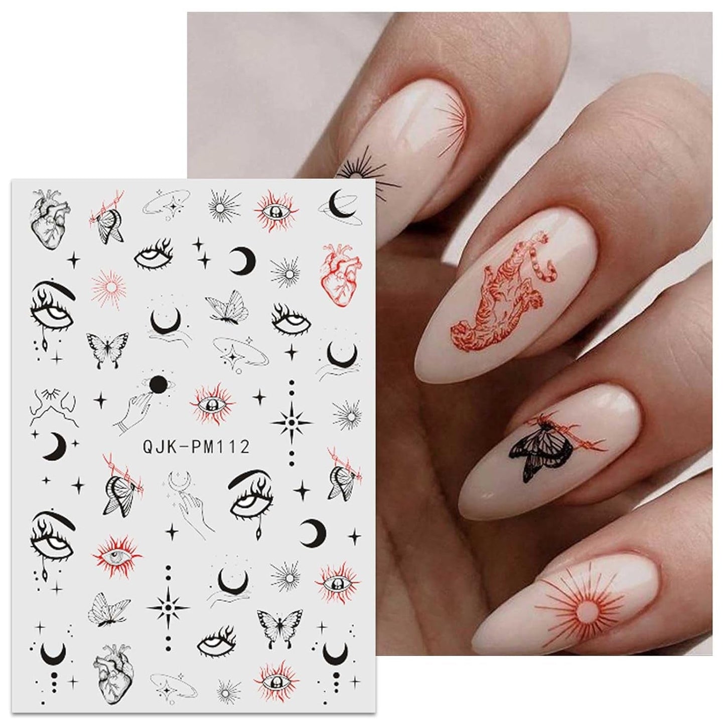 Jmeowio Nagelsticker Mond Stern Sonne 9 Blatt Nail Art Sticker Selbstklebend Nagelaufkleber Bunte Decoratie Nageldesign Zubehör