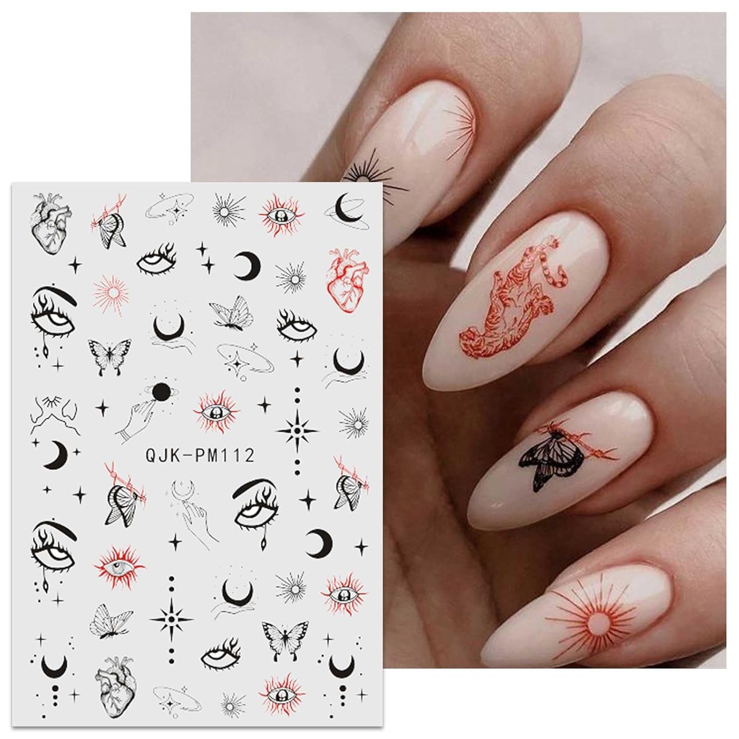 Jmeowio Nagelsticker Mond Stern Sonne 9 Blatt Nail Art Sticker Selbstklebend Nagelaufkleber Bunte Decoratie Nageldesign Zubehör