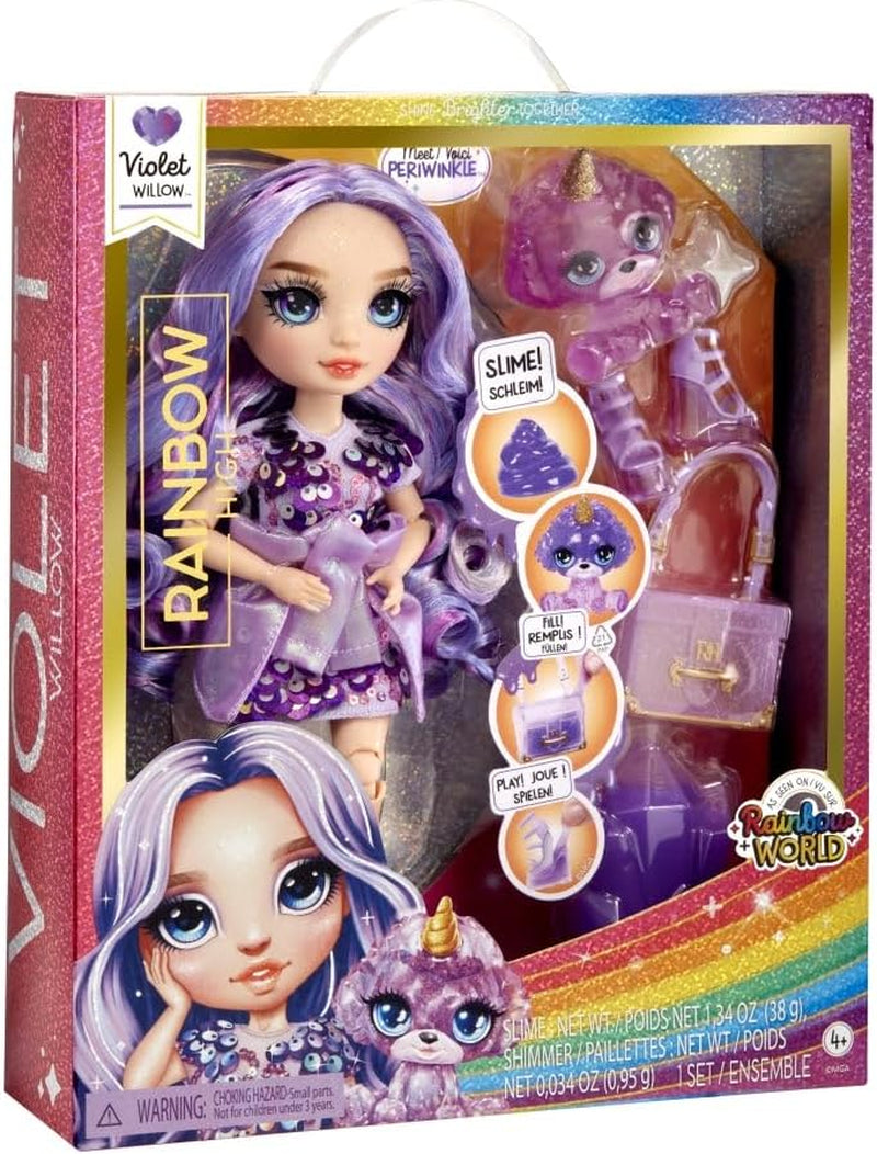 Rainbow High Fashion pop met slijm en huisdier - paars - 28 cm glitterpop met glitterslijm, magisch huisdier en modeaccessoires - speelgoed voor kinderen - ideaal voor 4-12 jaar