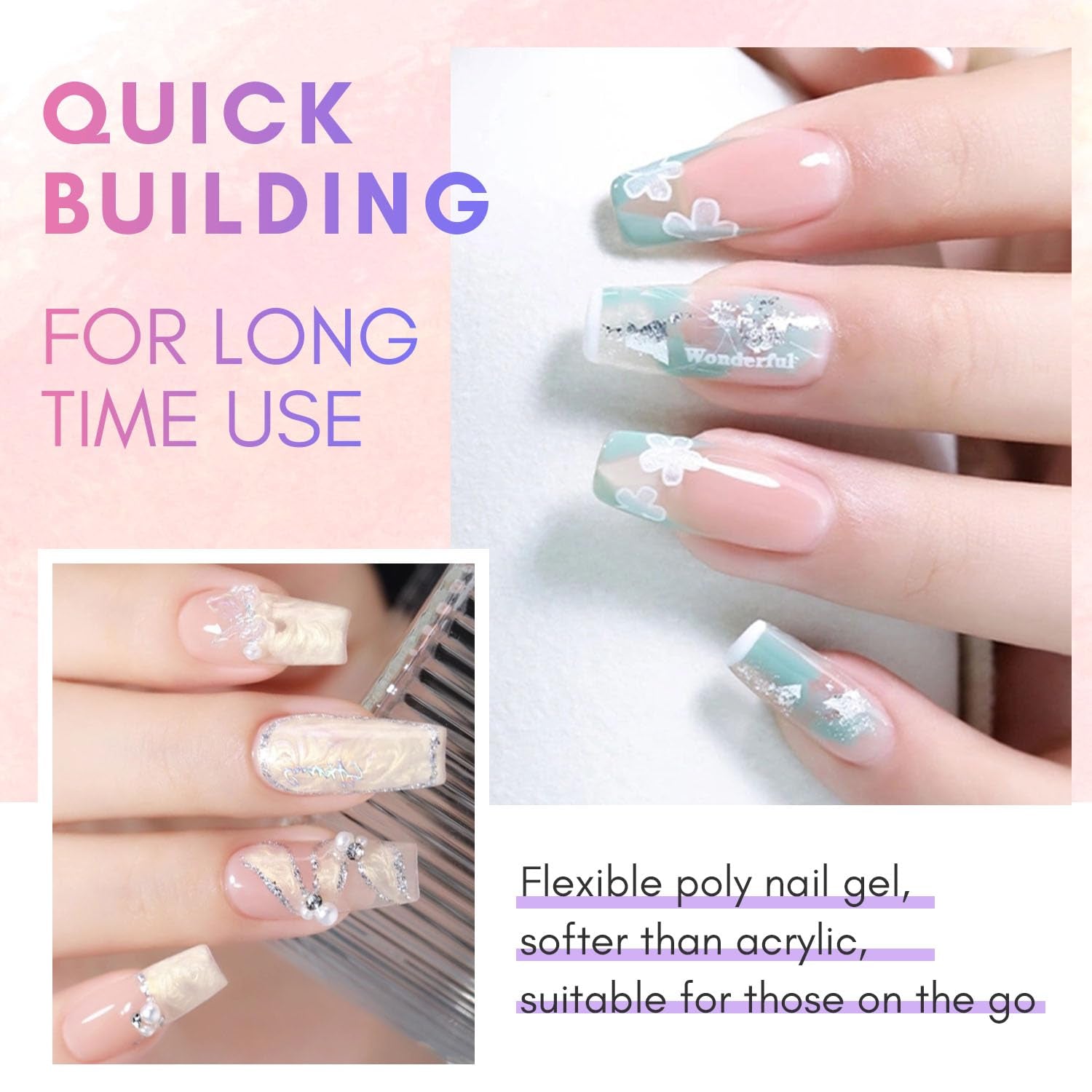 Makartt Poly Nail Extension Gel - 50 ML Extension Builder Acryl Poly Nägel Aufbaugel Extender Gel voor gelnagels voor nagelverlängerung, nagelstärkung, Nail Art Decoratie (transparant)