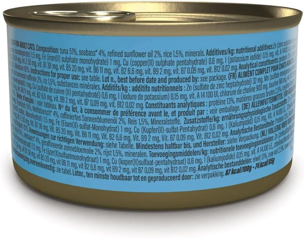 Blauwvintonijn in gelei, compleet nat kattenvoer, ingeblikt, met toegevoegde vitaminen, 100% natuurlijk, 6 x 85 g