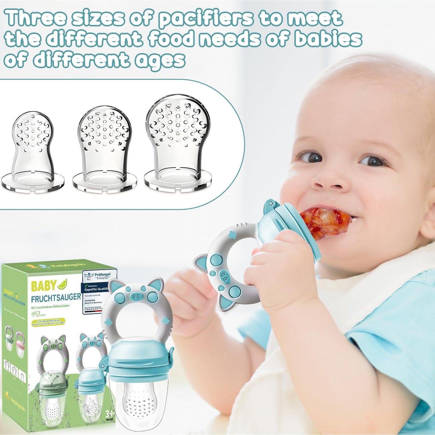 Baby-fruitfopspenen, 2-pack fruitfopspenen voor baby's vanaf 3 maanden Verbeterde versie 2023, vulbare fopspenen, papfopspenen, fruitfopspenen voor baby's, BPA-vrij, 8 siliconen spenen in 3 maten