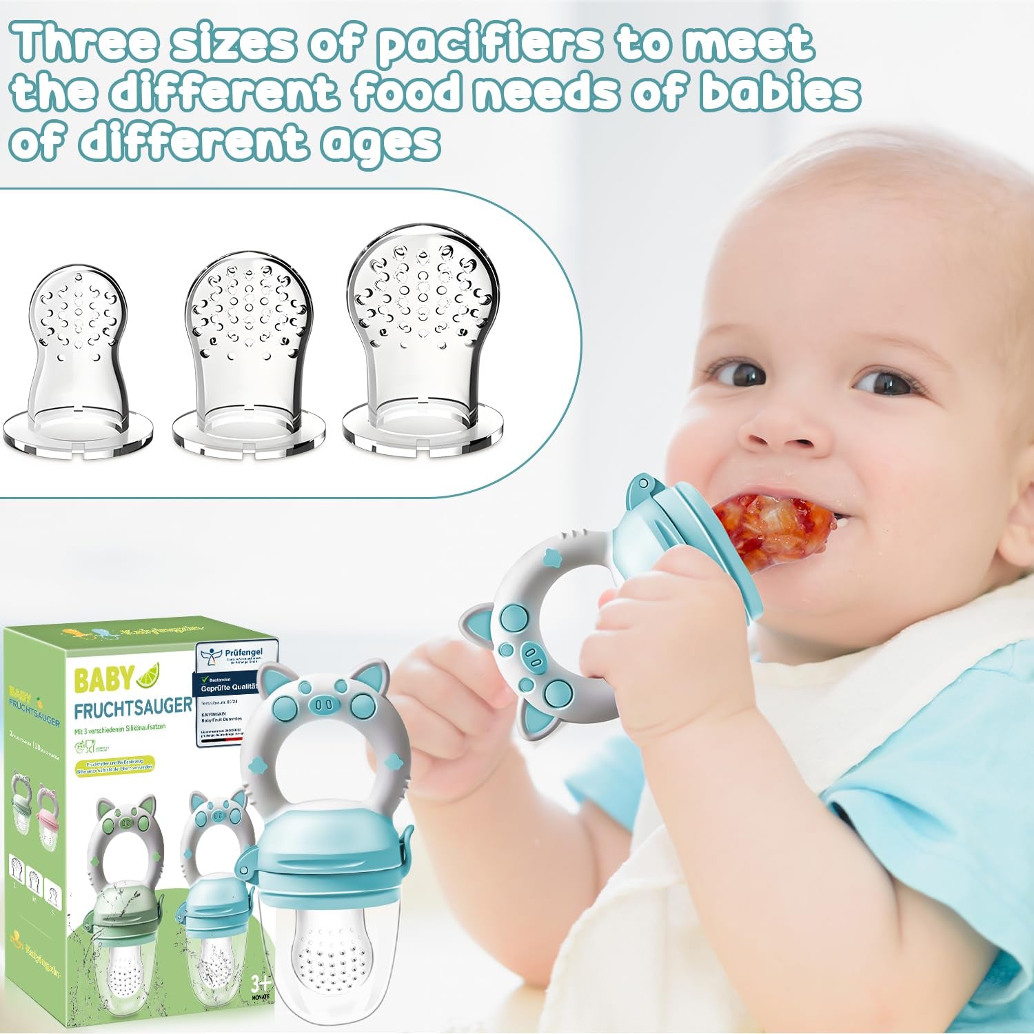 Baby-fruitfopspenen, 2-pack fruitfopspenen voor baby's vanaf 3 maanden Verbeterde versie 2023, vulbare fopspenen, papfopspenen, fruitfopspenen voor baby's, BPA-vrij, 8 siliconen spenen in 3 maten