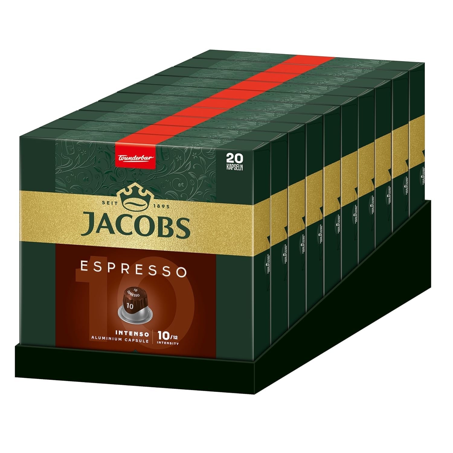Jacobs Kaffeekapseln Espresso Intenso, Intensität 10/12, 10 x 20 Getränke, Nespresso* compatibel Kaffee Kapseln, 200 Kapseln