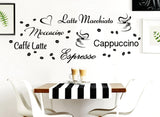 Wandtattoo Kaffee-Sorten I bruin I Herz Kaffeetasse Kaffeebohnen Küche Esszimmer Sticker Aufkleber Wandaufkleber Wandsticker G006