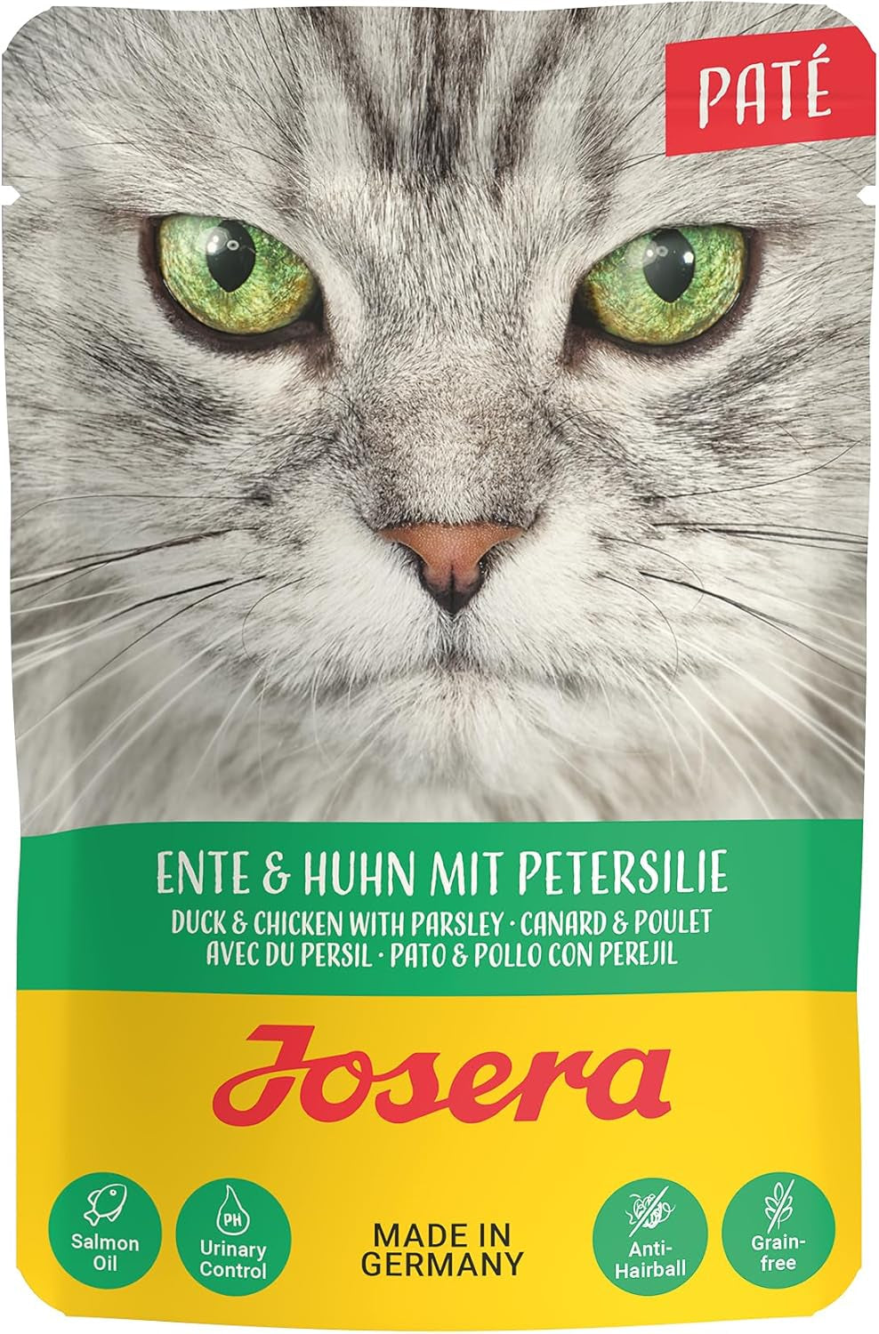 JOSERA Paté van eend en kip met peterselie (16 x 85 g) | Volwassene | Premium natvoer voor volwassen katten | Paté van eend en kip | Zalmolie | Geen granen | Natvoer voor katten in verse zakjes | Pak van 16