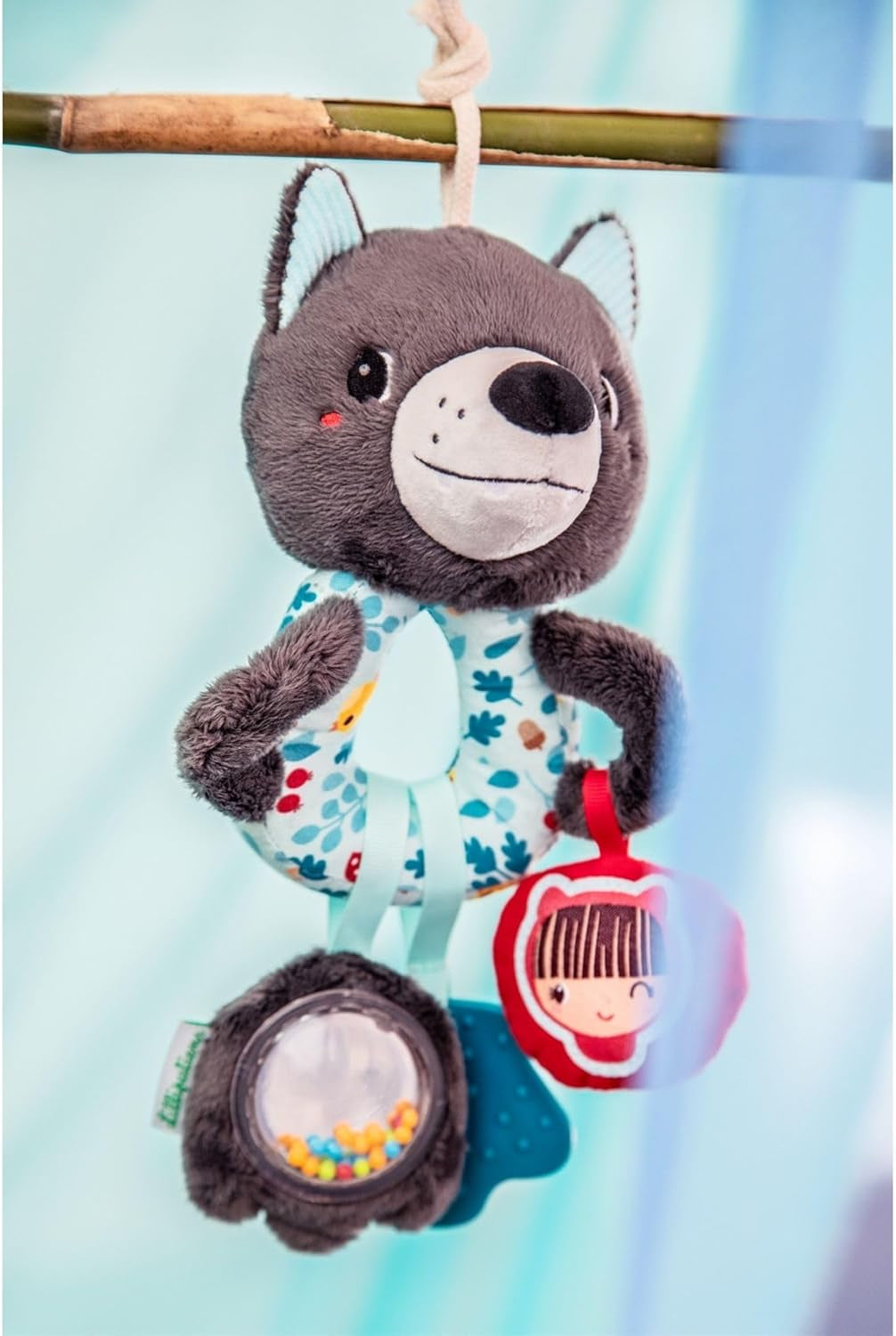 Lilliputiens - Louis de Wolf multifunctionele ringen - Rammelaar voor baby's met geluiden, texturen en kleuren - Gemakkelijk te vangen - Stimuleert de zintuigen en bevordert de motoriek - Vanaf 3 maanden - 83505 Jucarii Bebe Naty Shop