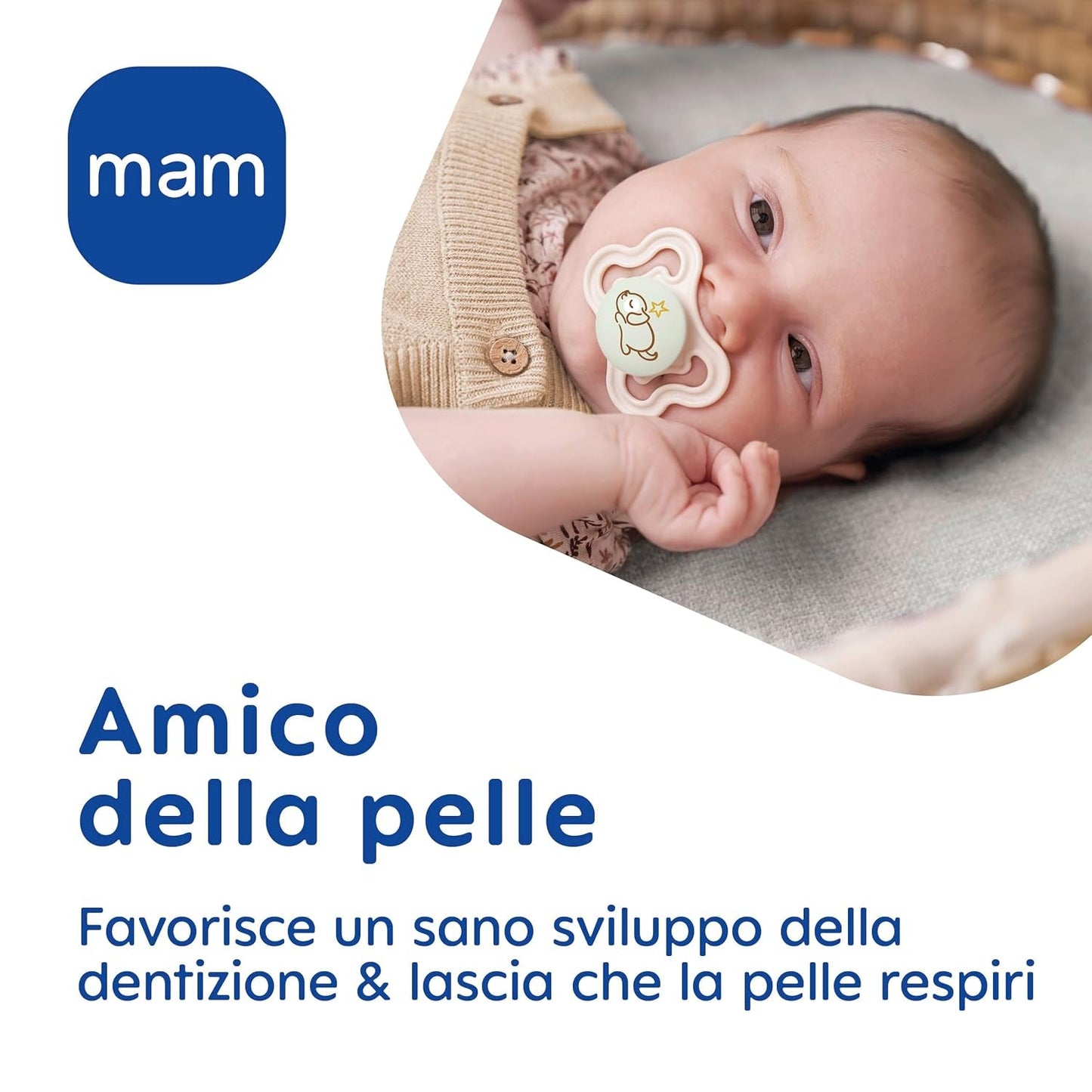 MAM Air Nachtfopspeen 6-16 maanden (2-pack) MAM-fopspeen 6-16 maanden, Glow In The Dark voor de gevoelige huid, babyaccessoire 2-pack met siliconen speen- en fopspeenhouder, neutraal/groen