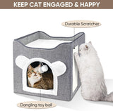 Katzenbetten voor Indoor Katzen, Faltbares Katzenhaus, Katzenhöhle 2 Schicht Würfel Großer Raum Katzenbett met Kratzbrett en Spielball, 15,8 x 15,8 x 15 inch