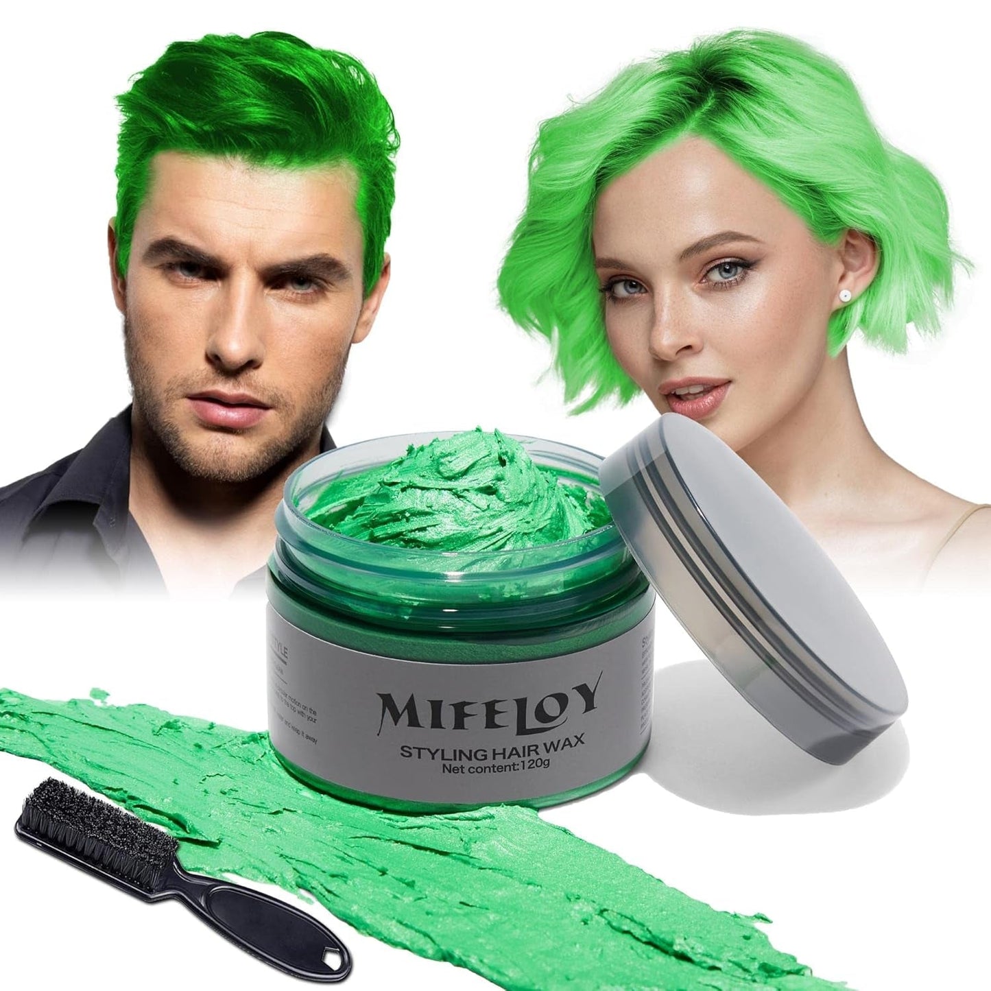 4.23oz Paarse haartint Tijdelijke haarkleur met borstels, Heren Dames Styling Haartoonwas, Instant Haarcrème Modder Natuurlijk Kapsel Pommade, DIY Cosplay Halloween Haarwas Haarverf Naty Shop Groen