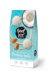 Suikervrije kokospralines met amandelen, feel FIT, geen toegevoegde suikers, 17% eiwit, 63 g