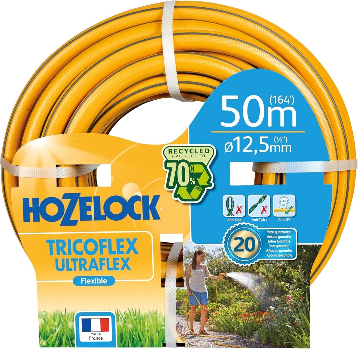 HOZELOCK - Tricoflex Ultraflex Slang Ø 12,5 mm (1/2") 20 M: Flexibele tuinslang, weerbestendig, draai- en buigbestendig, gemaakt van 40% gerecycled PVC [117002], geel