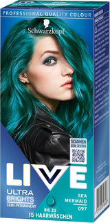 Schwarzkopf LIVE Ultra Brights Semi-Permanente Haarkleuring 097 Zeemeermin (3 x 80 ml), kleuring voor intense resultaten of pastelkleuren, bestand tegen 12-15 wasbeurten, met verzorgende conditioner Haarverf Naty Shop