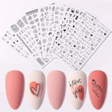 7 Blätter Nagelsticker Selbstklebend Nagelsticker Blumen Abstrakt 3D Schwarz Nagelaufkleber Nageldesign Herzform Wörter Pflanzen Nagelsticker DIY Nail Art Zubehör Maniküre Decoratie