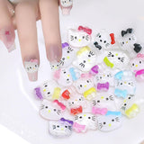 3D kattennagelstickers, nagelglitter, pailletten, harsnagelstickers, nageledelstenen, diamanten voor nagelkunst, inclusief strass nagelwasstick (kleurrijke kat)