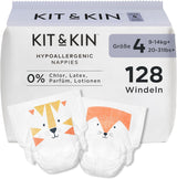Kit & Kin Premium luiers, maat 4 (9-14 kg), 128 stuks, plantaardig en hypoallergeen, betrouwbare lekbescherming, veganistisch en dierproefvrij