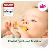 nip – Bijtring | Duurzame bijtring voor baby's vanaf 3 maanden, gemaakt van ruim 65% natuurlijke grondstoffen. Voor zachte massage van tandvlees, tong en tanden | Rood/Groen/Oranje
