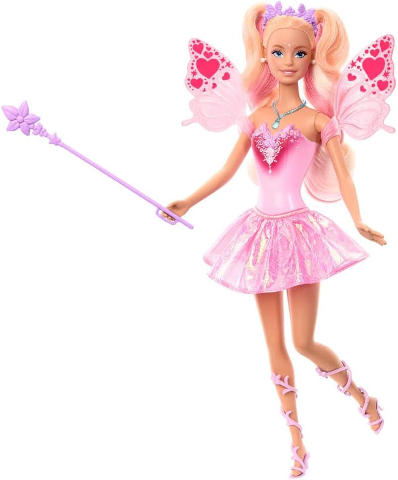 Mattel Barbie-pop met toverstaf en mode-accessoires, fantasiethema met vleugels en kleurwisselende outfit, JCP76, [Meerkleurig]